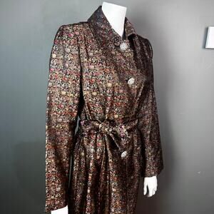WDNY trench coat size 10 vtg metallic floral ornate jacquard royal magic fairy